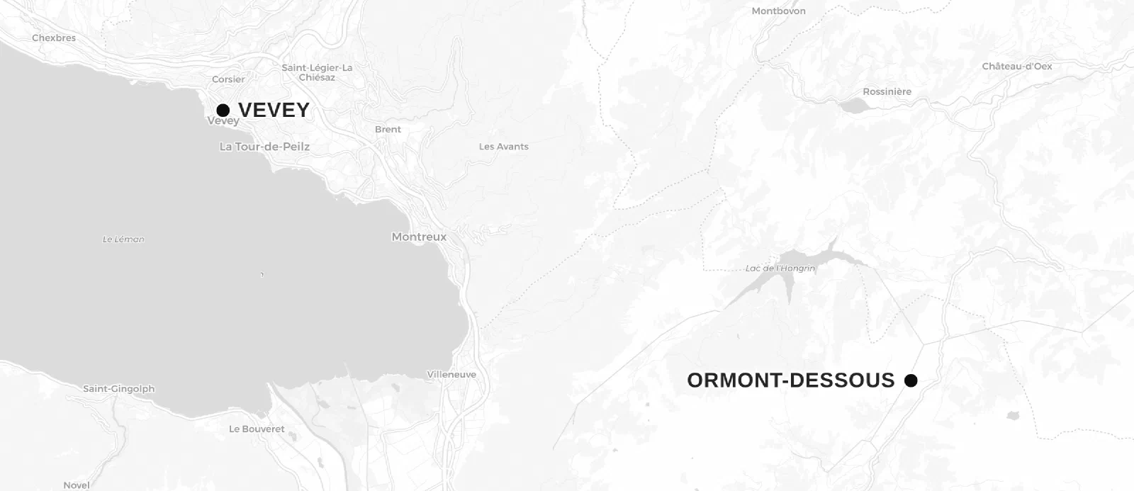 Carte de nos implantations (Vevey et Ormont-Dessous), canton de Vaud, Suisse